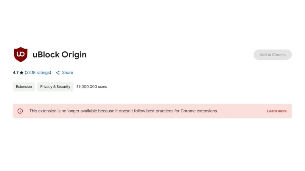 uBlock Origins ad blocked disabled