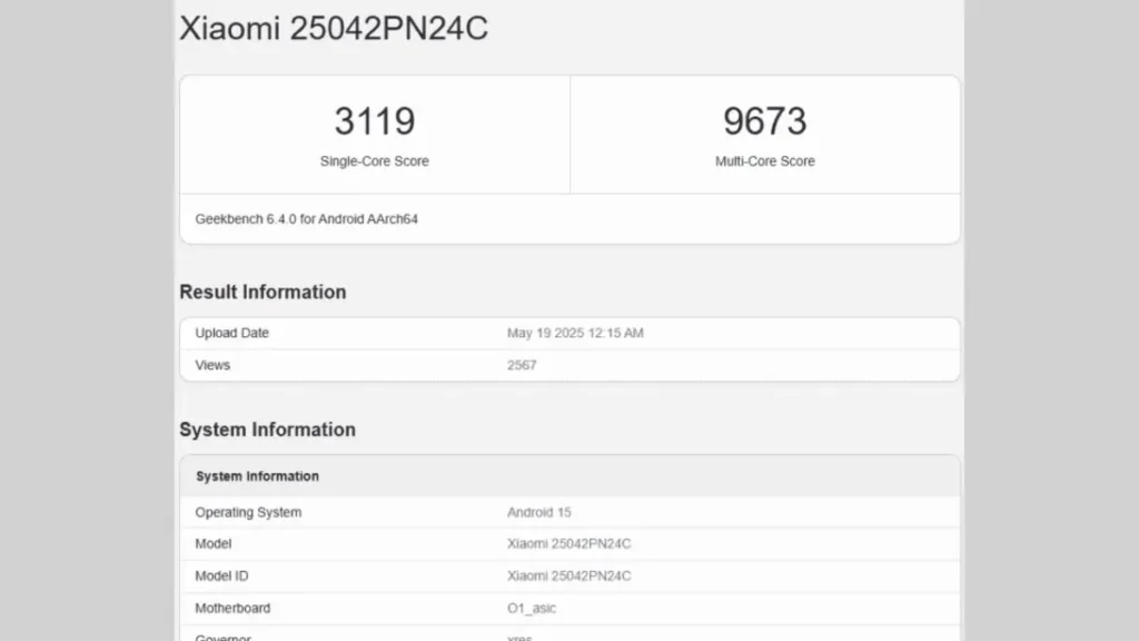 Xiaomi 15s Pro Xring 01 Geekbench